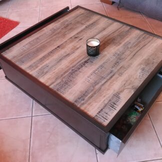 table basse a roulette acier bois